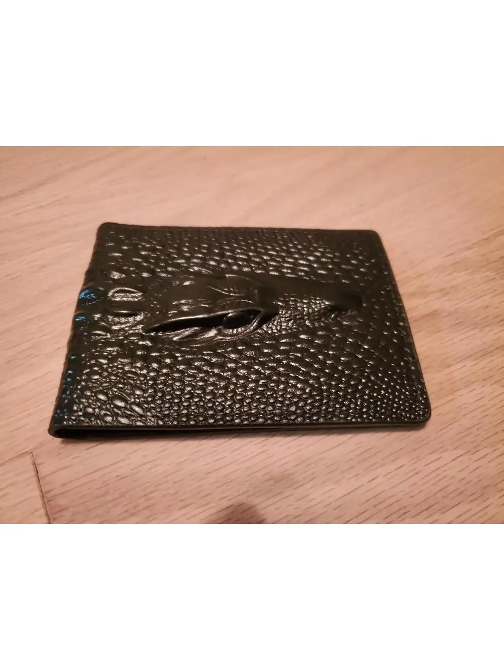 Black Crocodile Embossed Leather Card Holder with 3D Crocodile Head Design